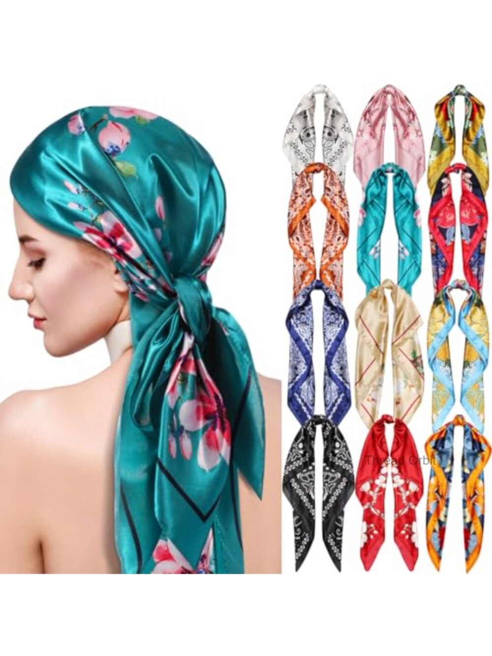 Satin Silk Square Scarf Set 12 Pcs 35 Inch Large Hair Wrap Neck Scarves